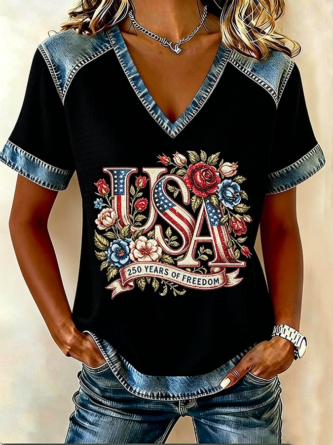 Women's 250th Anniversary Freedom Flower Art  Print   Shirt