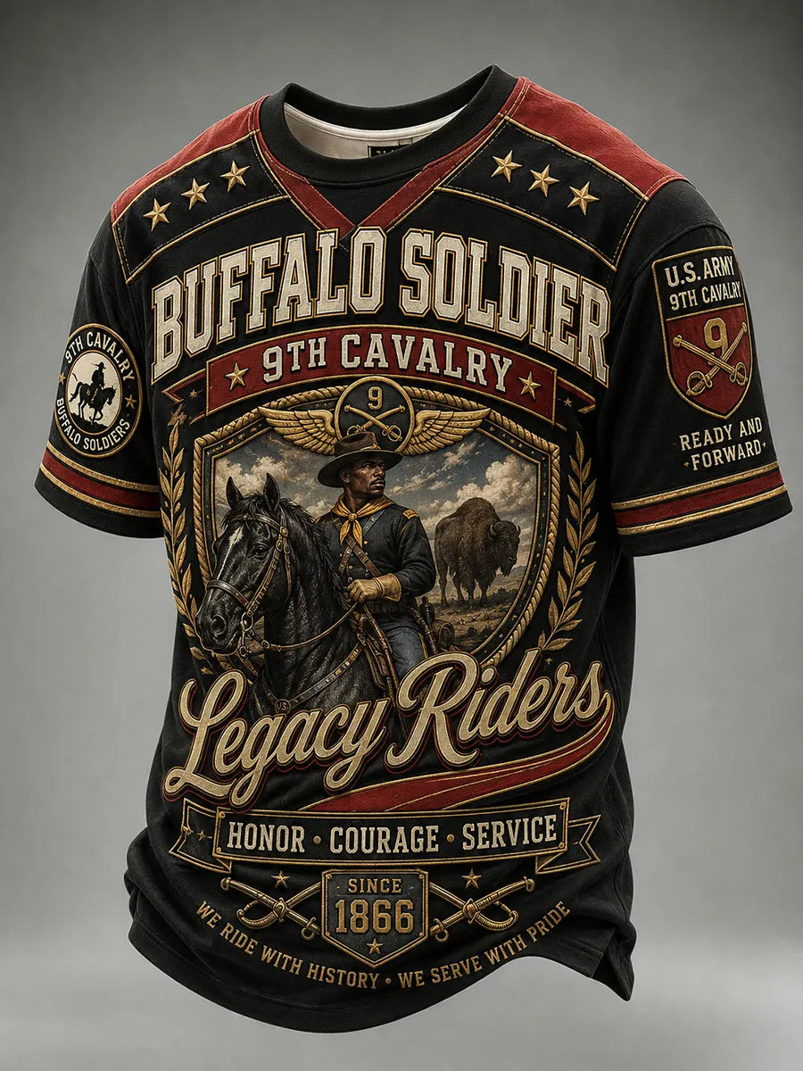 Buffalo Soldier 9th Cavalry Vintage Military Heritage 3D Graphic T-Shirt