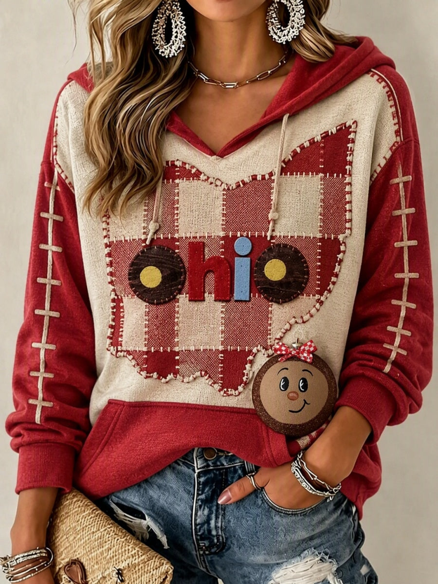 Women's Football Print Hooded Sweatshirt