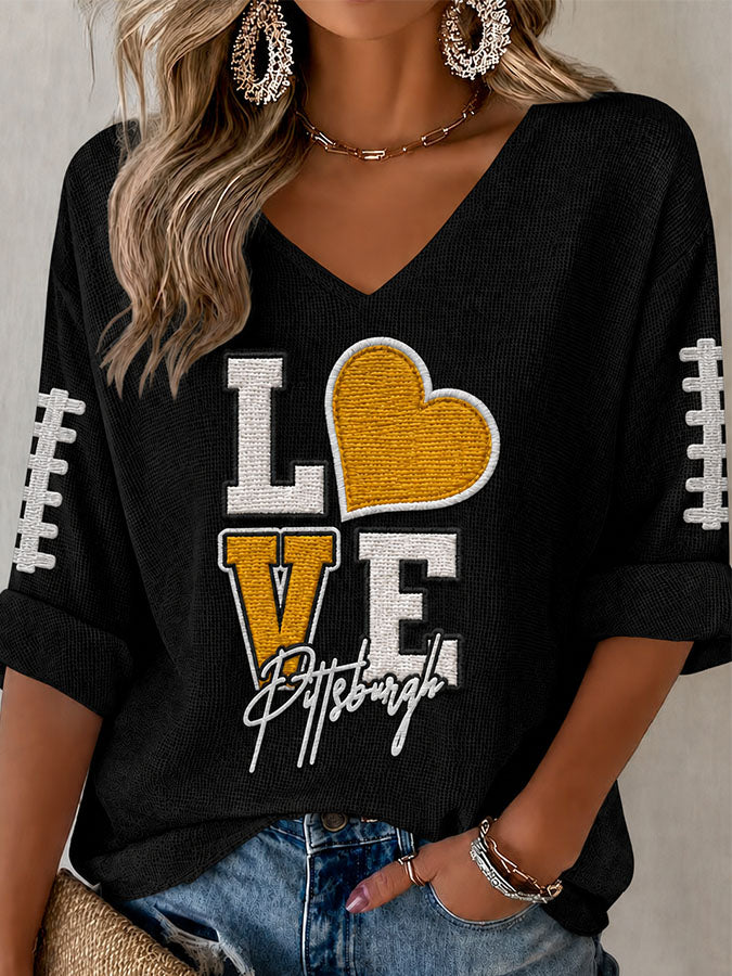 Women'S Football Print Waffle Top