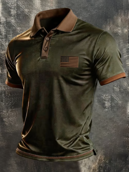 Men'S American Flag Print Casual Polo Shirt