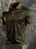 Men'S American Flag Print Casual Polo Shirt