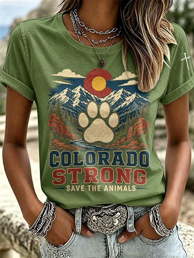 Women's Retro Save The Animals Print T-shirt