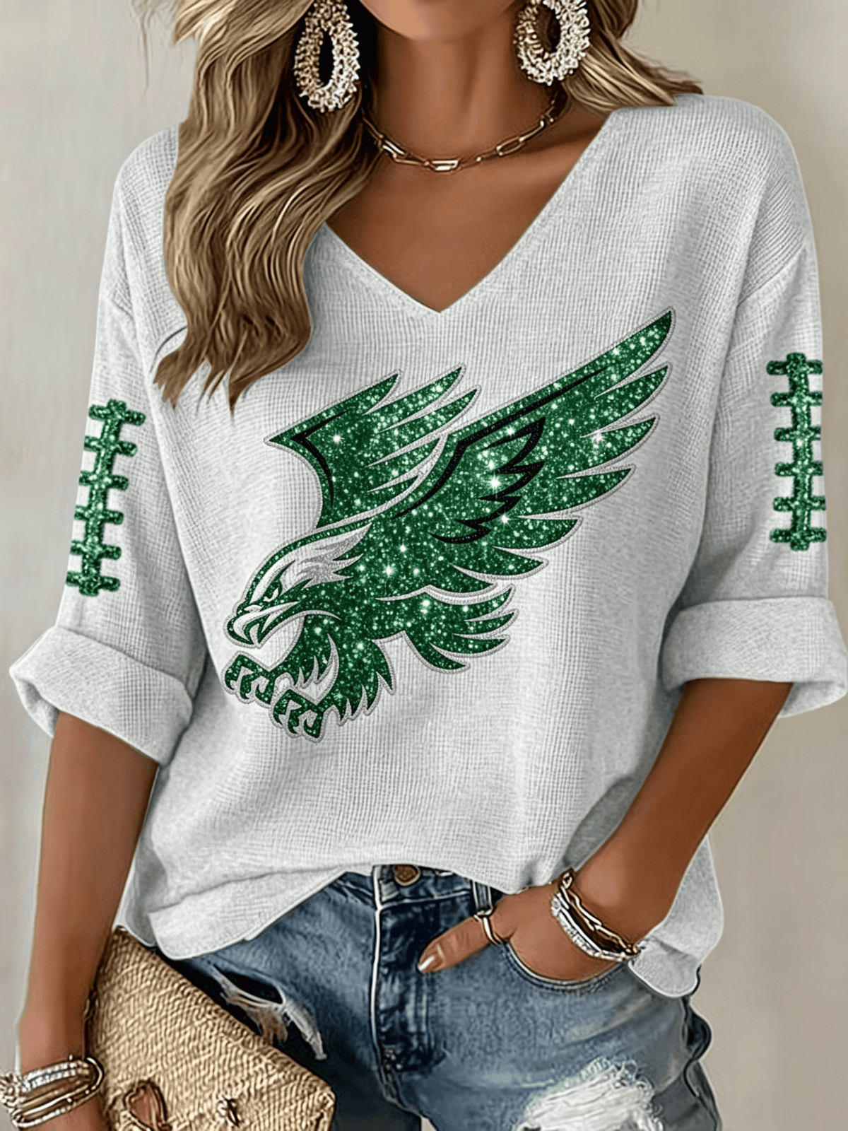 Women'S Football Printed Waffle Top