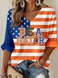 Women'S Football Print Waffle V-Neck Top
