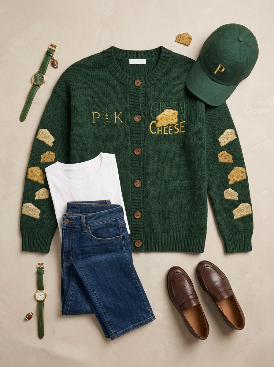 Women's Green Bay Football Cheese Printed Cardigan