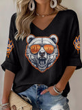 Women'S Rugby Printed Waffle Long Sleeve T-Shirt