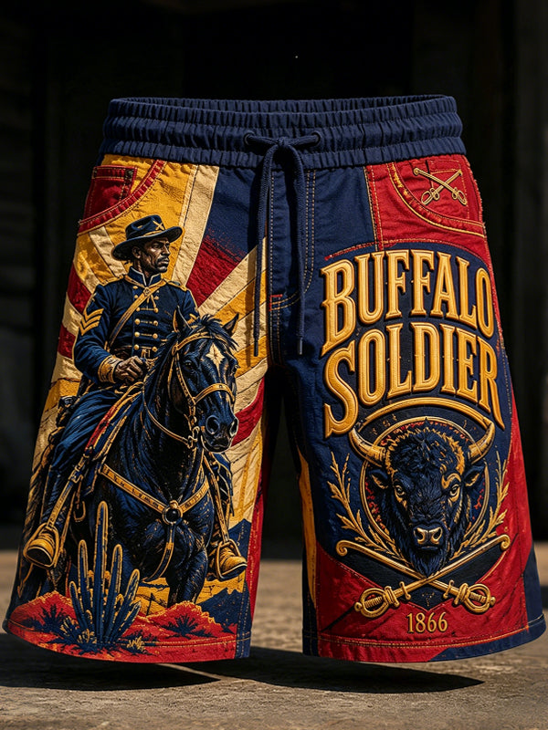 Men's Buffalo Soldier Art Print Casual Shorts