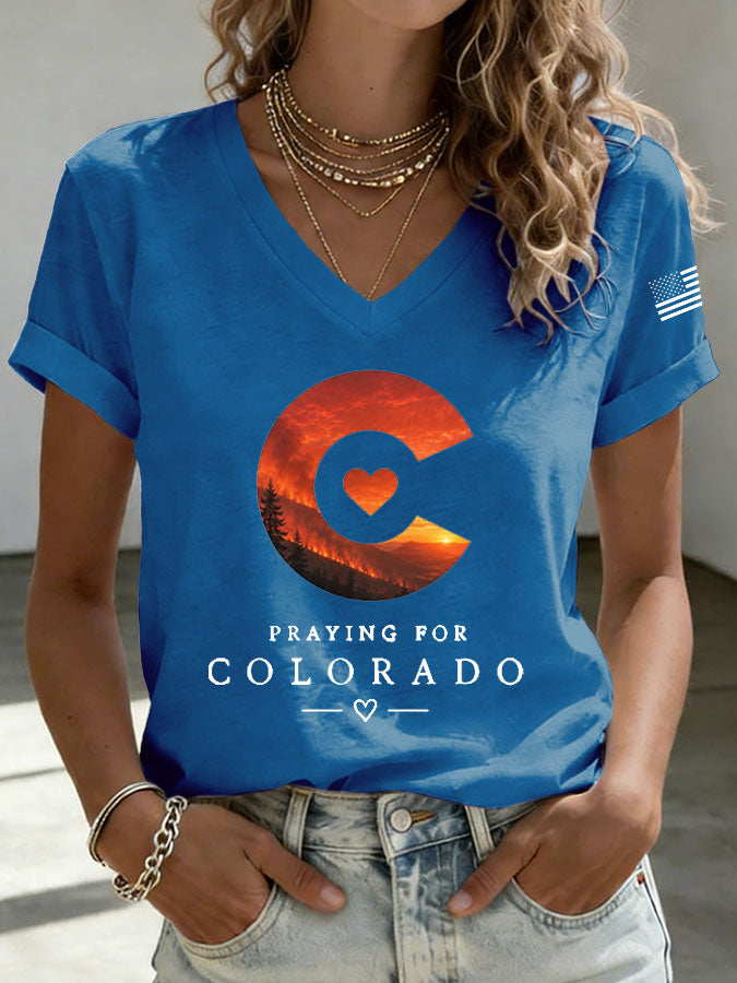 Women'S Colorado Strong Printed V-Neck T-Shirt