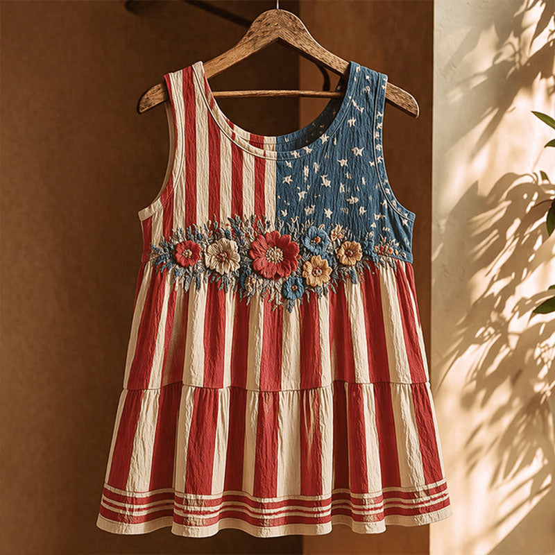 Women's Vintage American Flag Floral Printed Tank Top