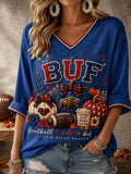 Women'S Football  Print Waffle  Top