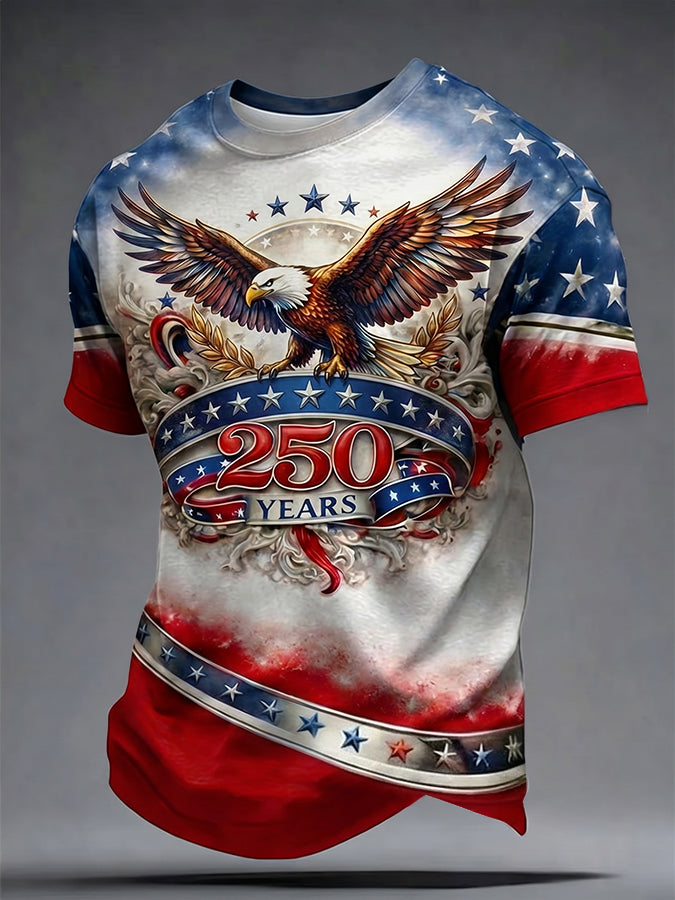 Men'S Retro American Flag Vintage 250Th Anniversary Celebration Commemorative Printed Short Sleeved T-Shirt