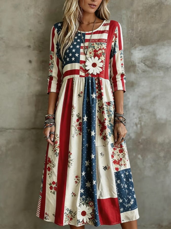 Women'S Flag Floral Printed Casual Dress
