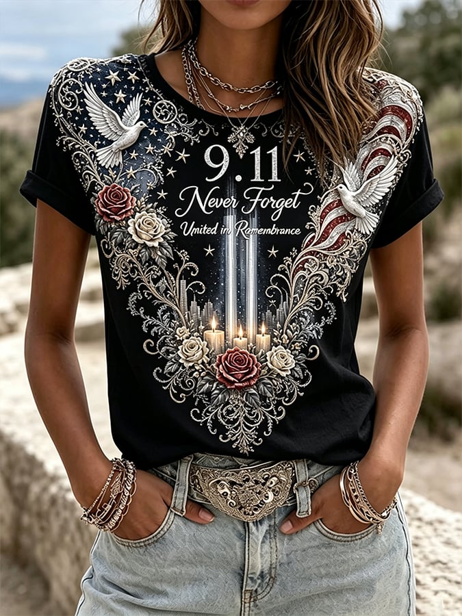 Women's  Retro  9.11 Never Forget Print T-shirt
