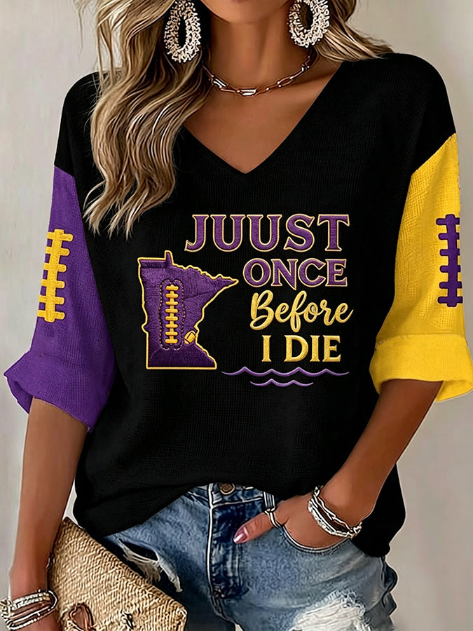 Women'S Football Print Waffle  Top