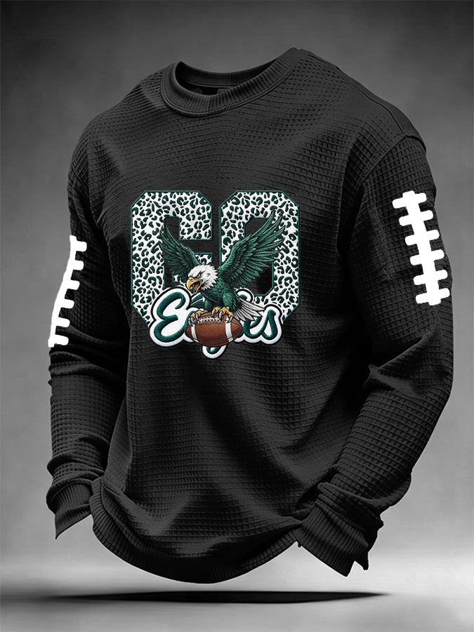 Men's Football Fan Round Neck Waffle Sweatershirt
