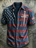 Men'S America Flag Printed Casual Collar Shirt