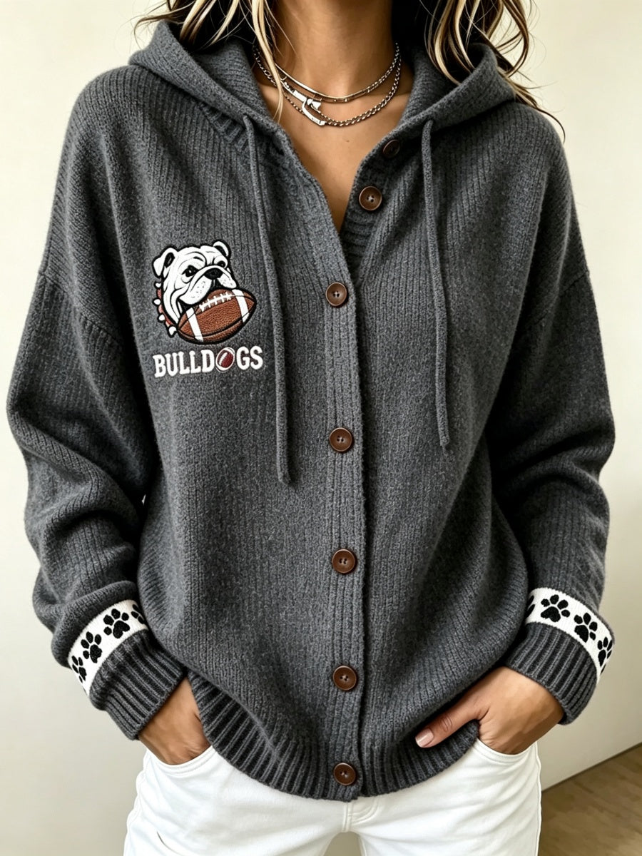 Women's Football Print Hooded Knit Sweatshirt
