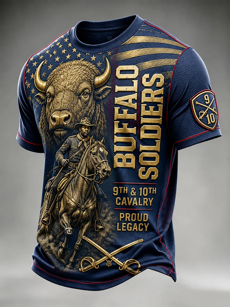 Men's Retro Buffalo Soldier Print Casual T-Shirt