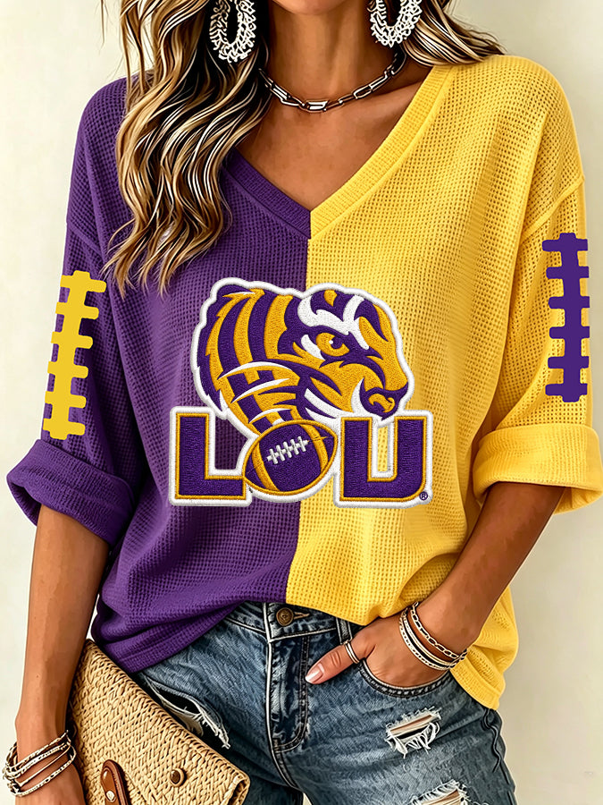 Women'S Football Print Waffle  Top