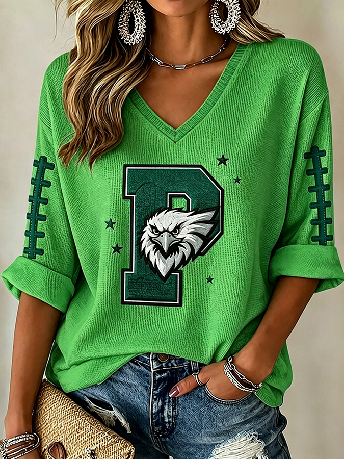 Women'S Football Print Waffle Top