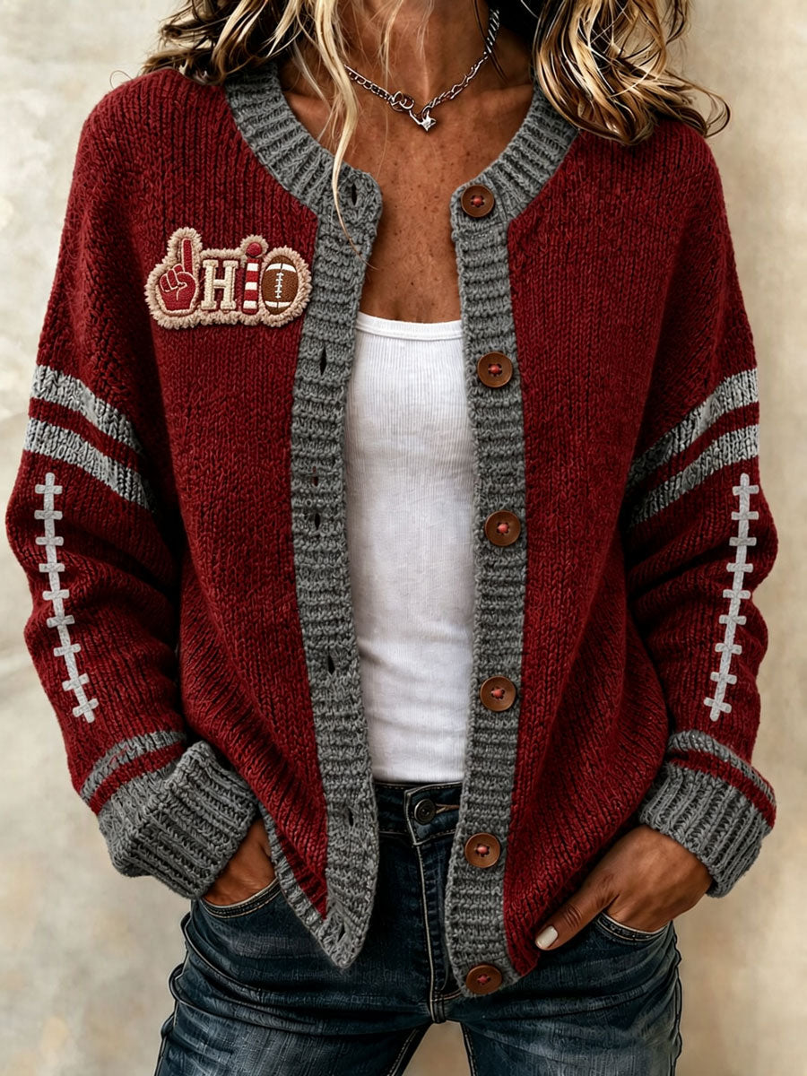 Women'S Football Printed Knitted Cardigan