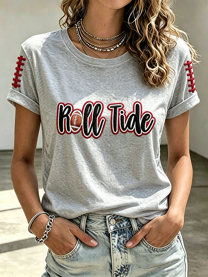 Women'S Rugby Printed Round Neck Short Sleeved T-Shirt
