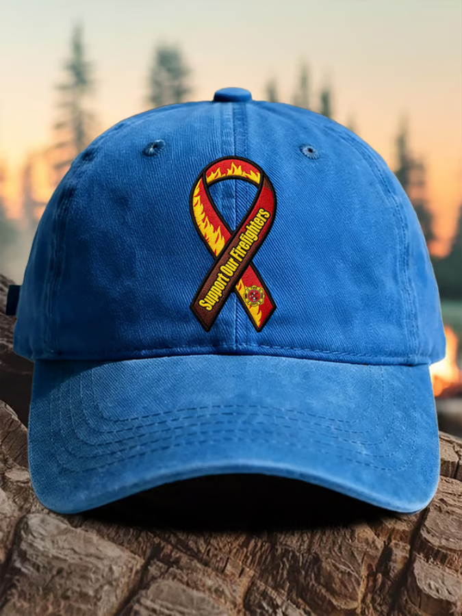 Retro Support Our Firefighters Print Baseball Cap