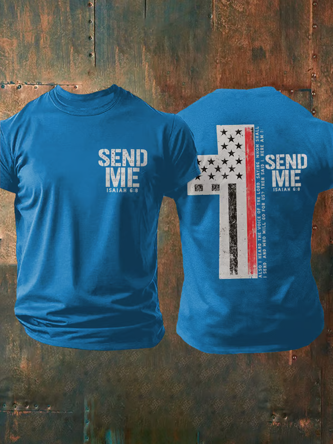 Mountain Cross In Memory Of The Fallen Short Sleeve Tee With Sleeve Cross Print