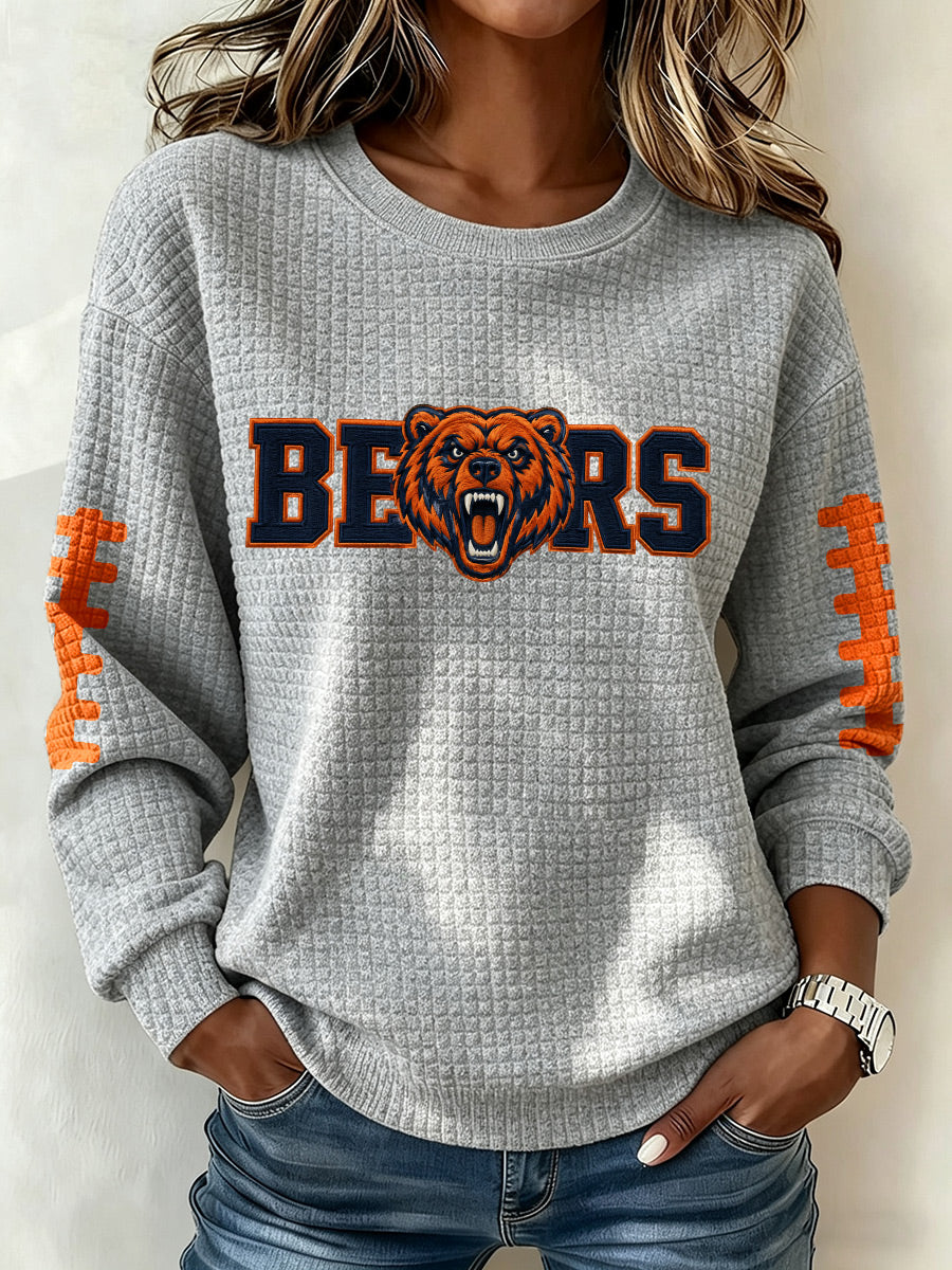 Women'S Football Fan Waffle Long Sleeved Round Neck Sports Shirt