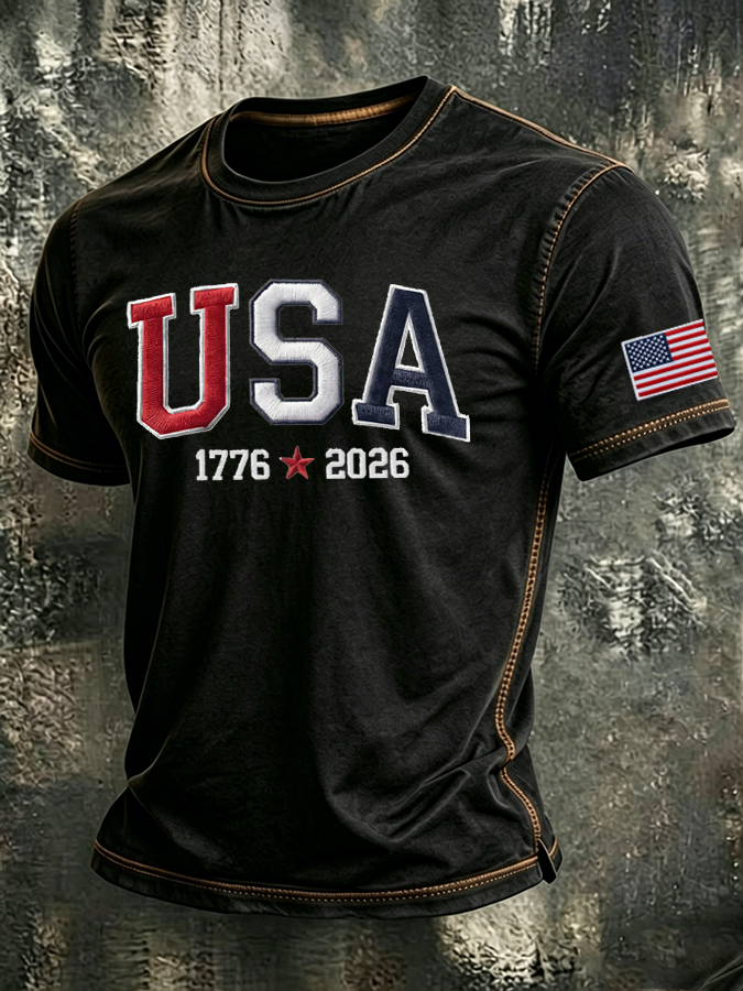 Men'S  USA 1776-2026 Printed Casual T-Shirt