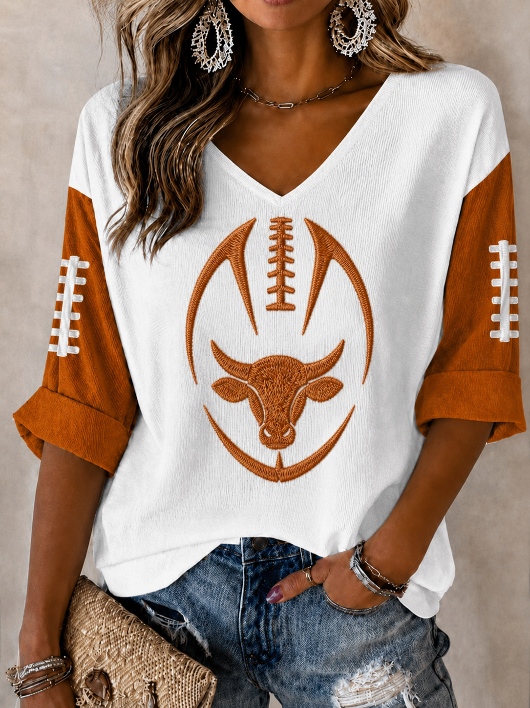 Women'S Football Print Waffle  Top