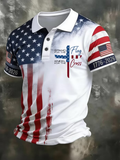 Men's America's 250th Anniversary Stand For The Flag Kneel For The Cross Faith Christian Cross Printed Polo Shirt