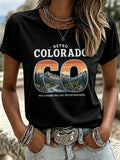 Women'S Casual COLORADO STRONG Mountain Fire Printed Round Neck Casual Short Sleeved T-Shirt