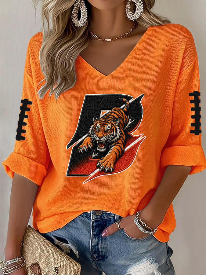 Women'S Football Print Waffle Top