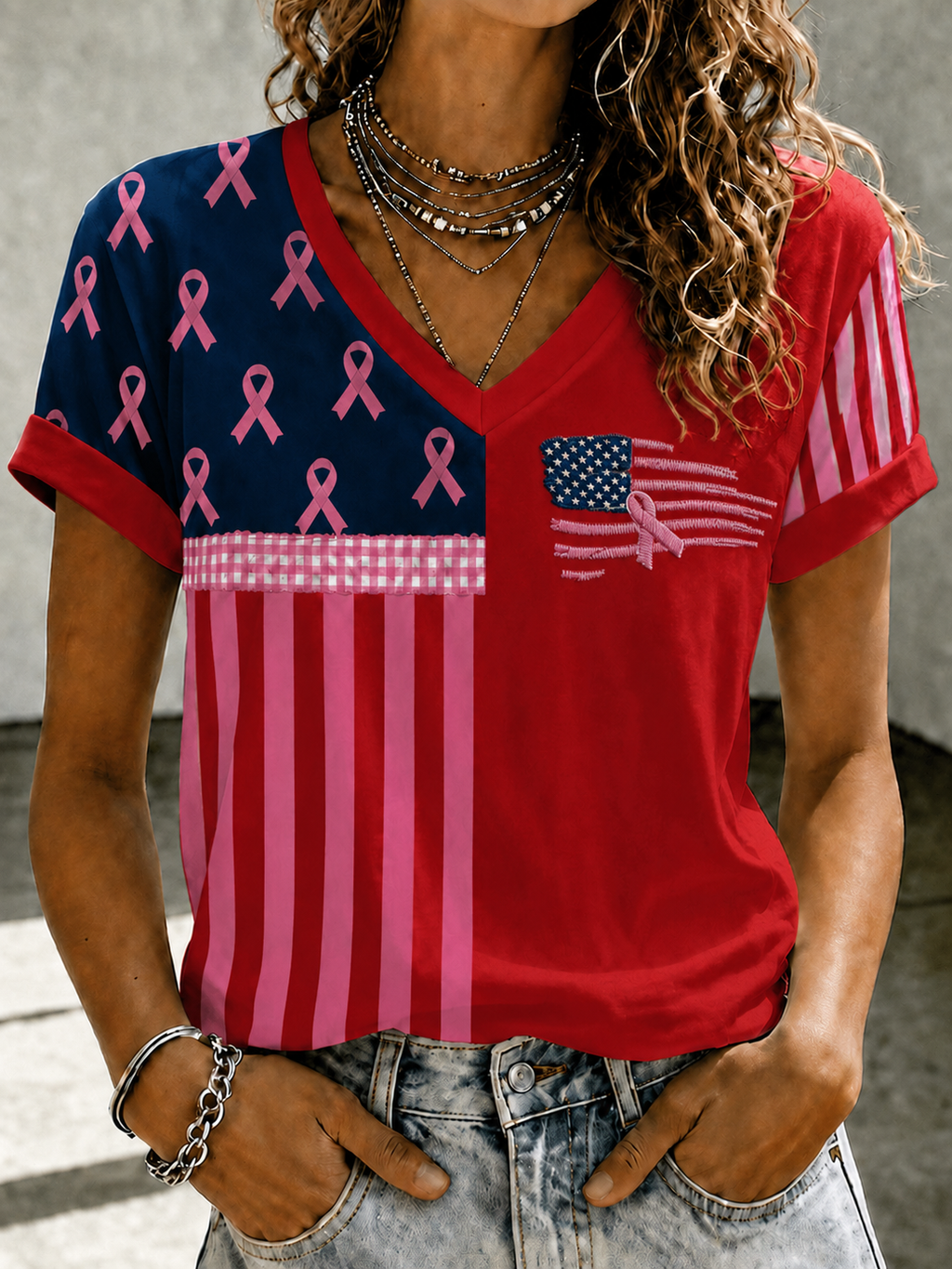 Women'S Casual Breast Cancer Awareness Promotion Pink Art T-Shirt