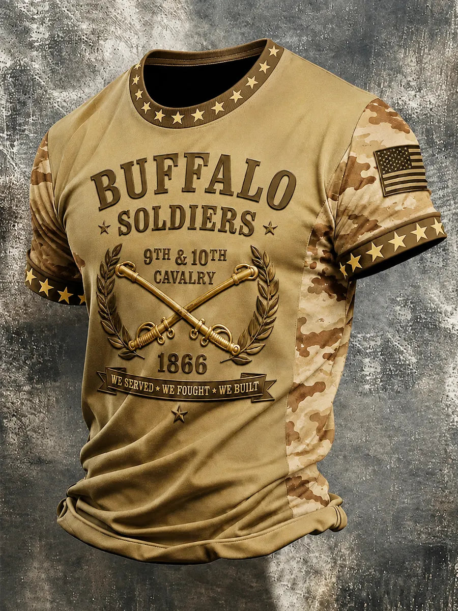 Men's Retro Buffalo Soldier Print Casual T-Shirt