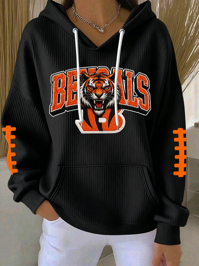 Women'S Football Print Hooded Sweatshirt
