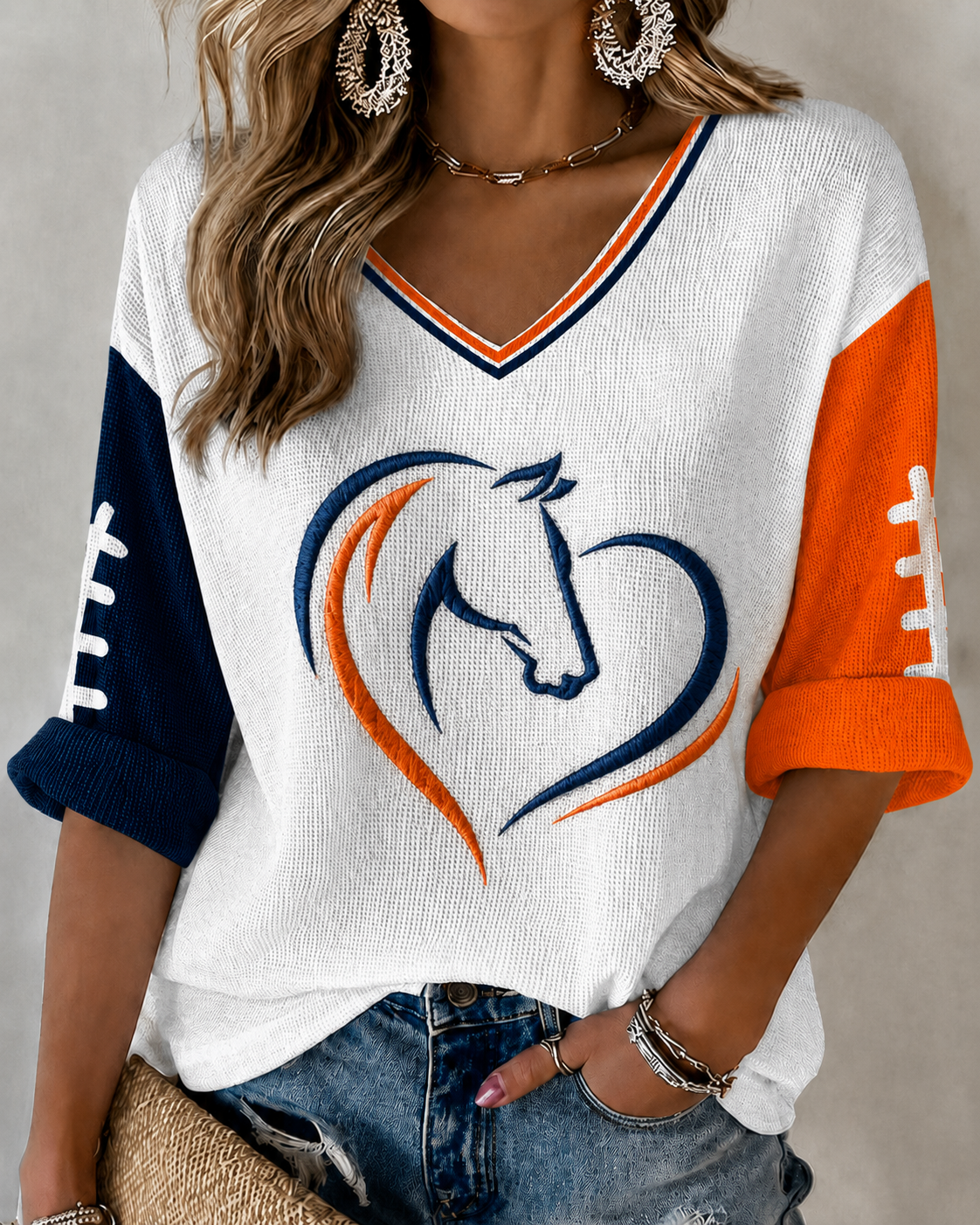 Women'S Football Print Waffle  Top