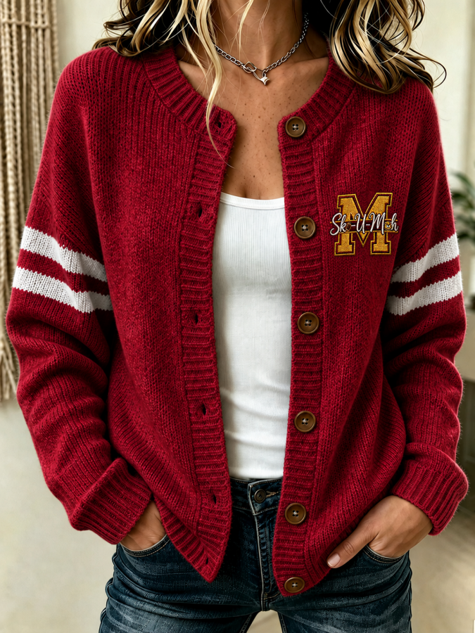 Women's Football Fans Printed Knitted Cardigan Top