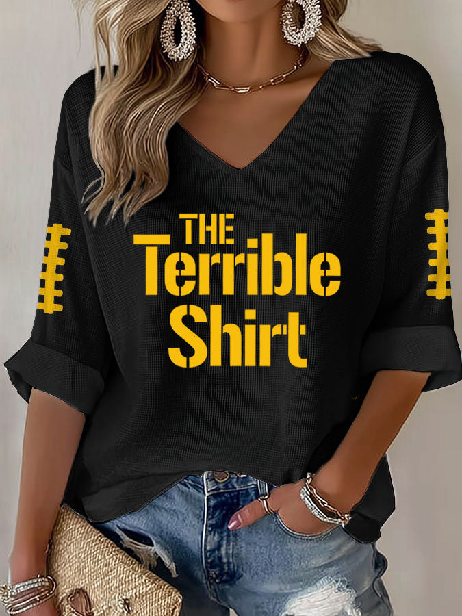 Women'S Football Print Waffle Top