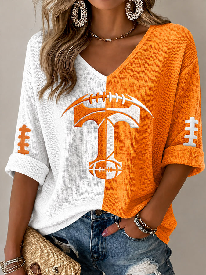 Women'S Football Print Waffle Top