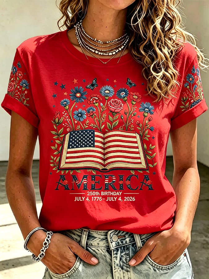 Women's Casual American 250th Anniversary Printed Short-Sleeve T-Shirt