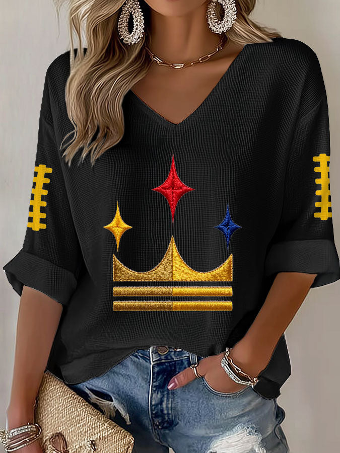 Women'S Football Print Waffle Top
