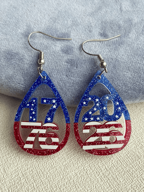 250th Anniversary of U.S. Independence Day — Acrylic Heart, Teardrop, and Number Double-Layer Earrings