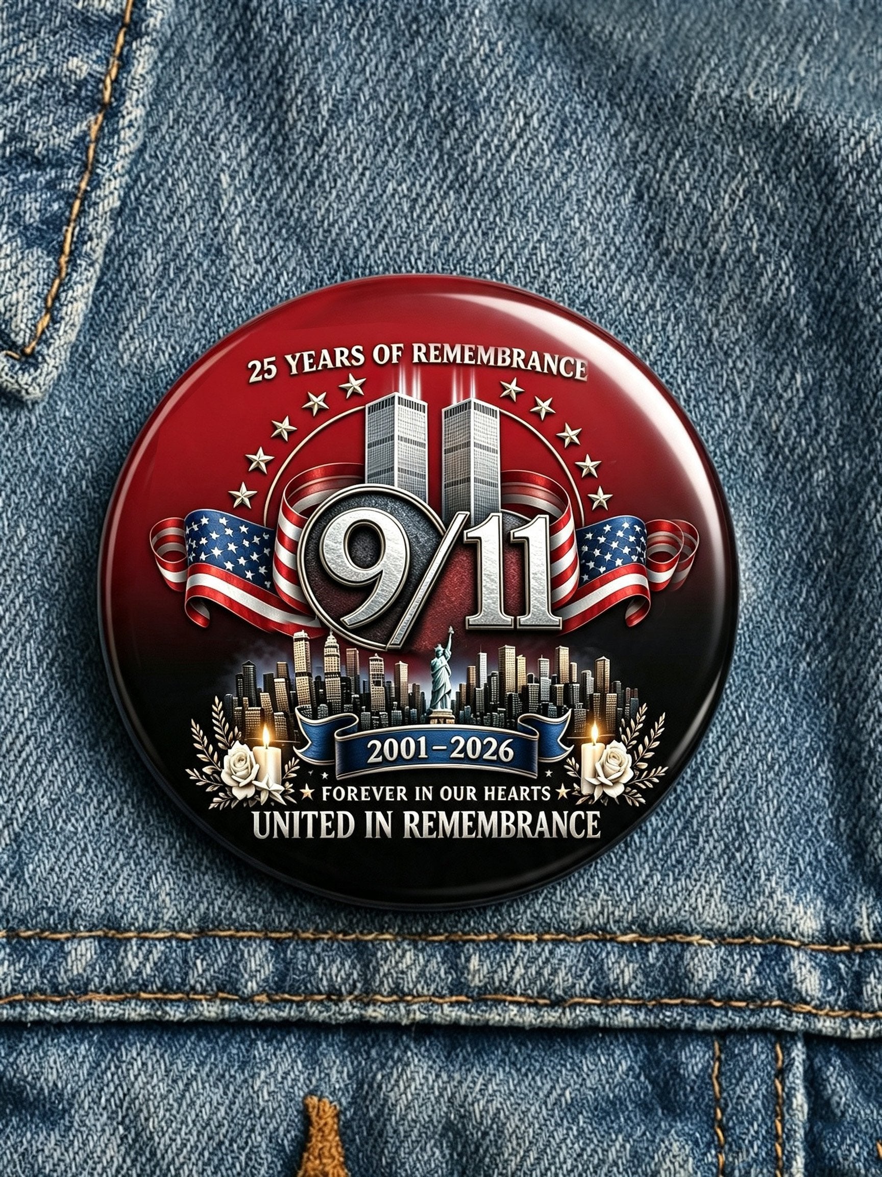 9/11 Memorial Printed Brooch