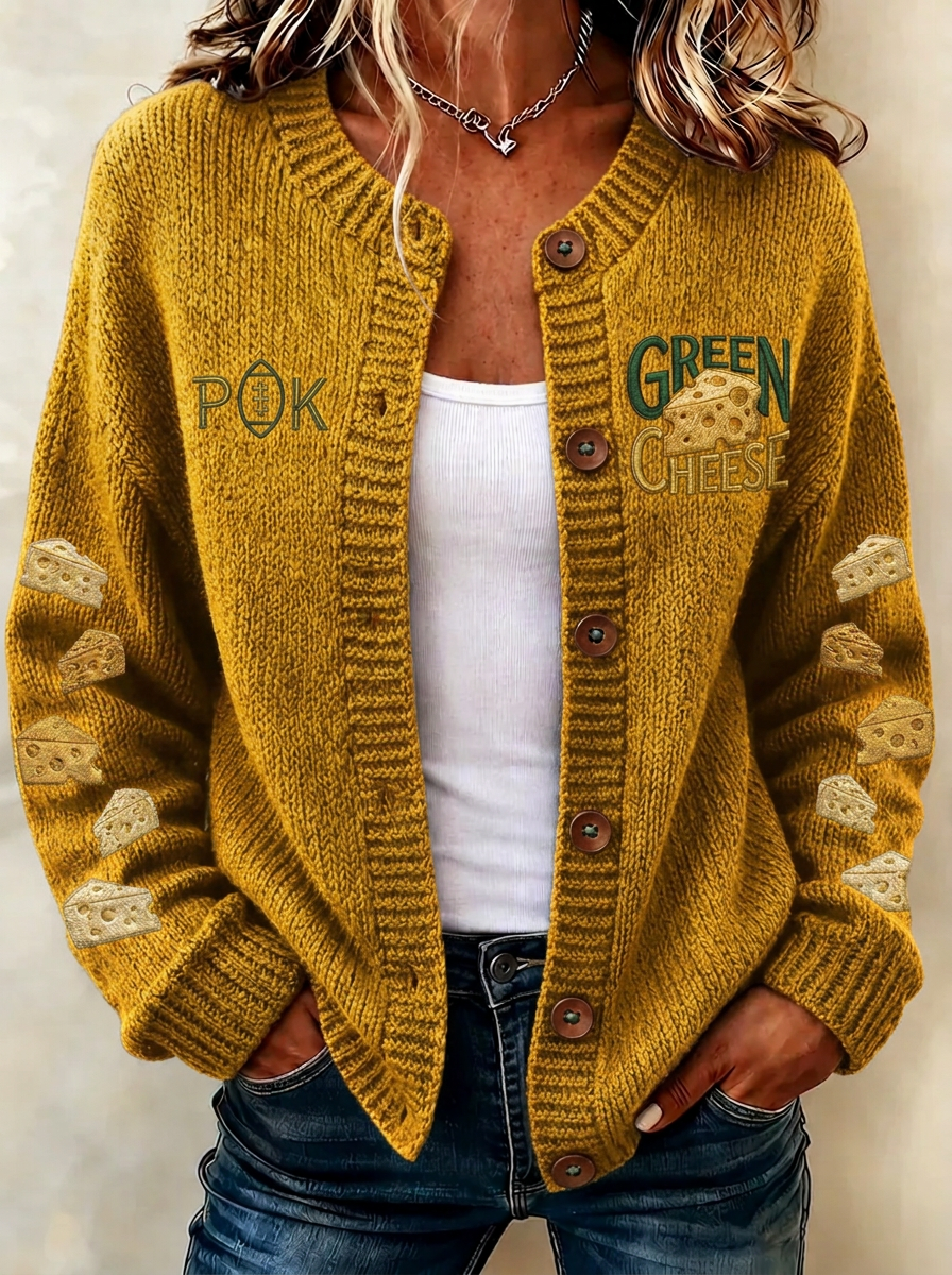Women's Green Bay Football Cheese Printed Cardigan
