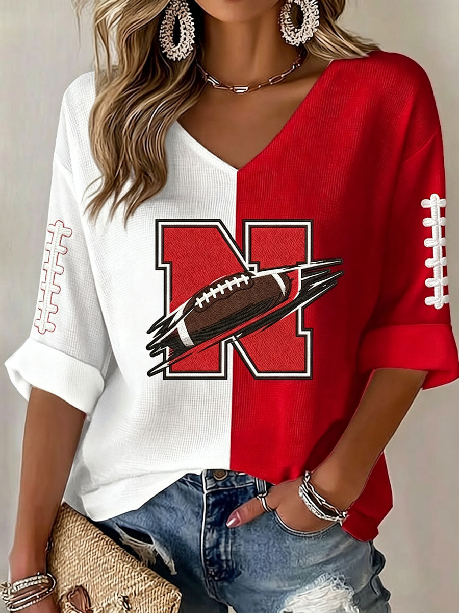 Women'S Football Print Waffle Top