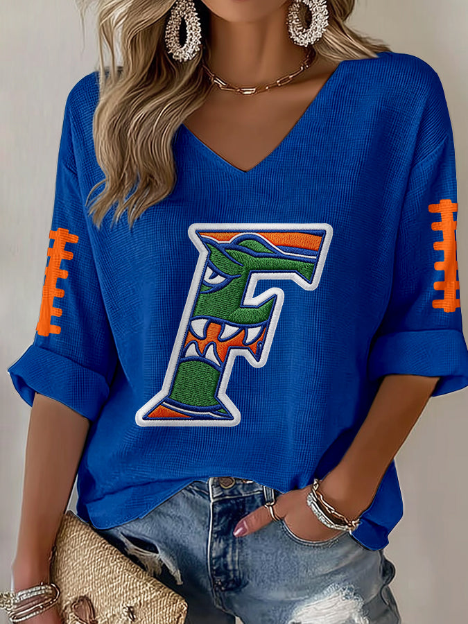 Women'S Football Print Waffle  Top