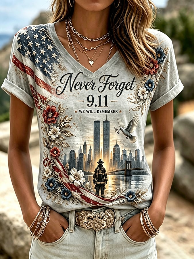 Women's  Retro  9.11 Never Forget Print T-shirt